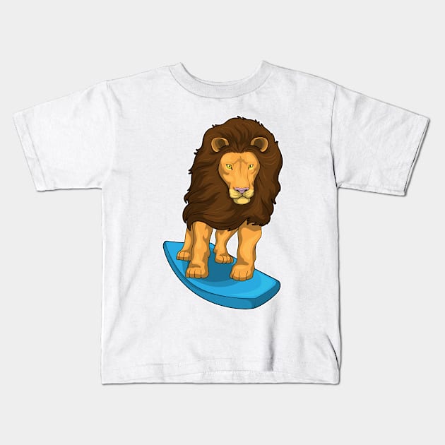 Lion Surfer Surfboard Kids T-Shirt by Markus Schnabel